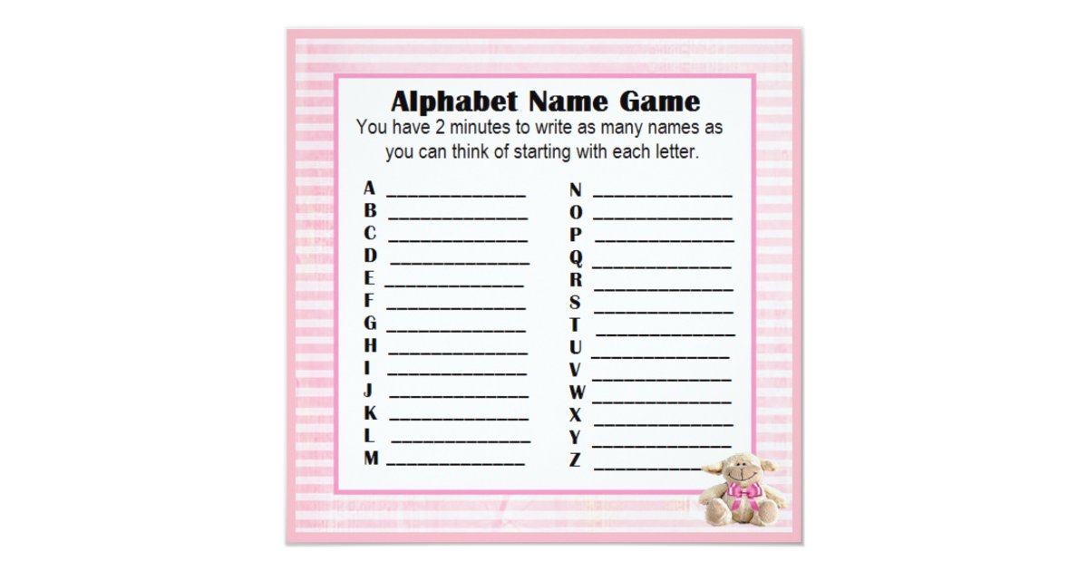 Baby Shower Alphabet Name Bingo Game Pink Lamb Invitation