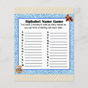 Baby Shower Alphabet Name BINGO Game Teddy Bear Flyer