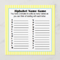 Baby Shower Alphabet Name Game BINGO Yellow & Blue Invitation