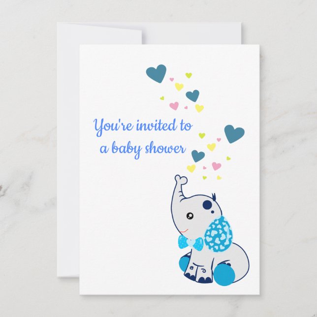 Baby Shower Announcement with Baby Elephant (Front)