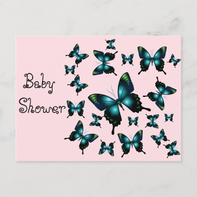 Baby Shower Aqua Butterflies Invitation Postcard (Front)
