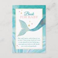 Baby Shower Aqua Ocean Mermaid Tail Book For Baby Enclosure Card