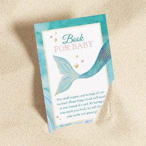 Baby Shower Aqua Ocean Mermaid Tail Book For Baby Enclosure Card