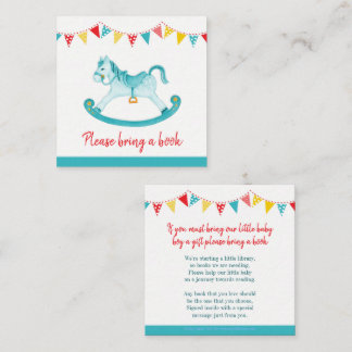 Baby shower aqua rocking horse book request cards