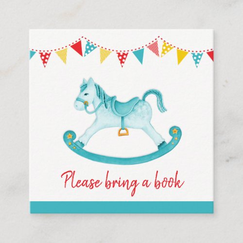 Baby shower aqua rocking horse book request cards