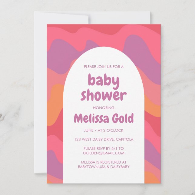 BABY SHOWER Arch Groovy Pink Purple Stripes CUSTOM Invitation (Front)