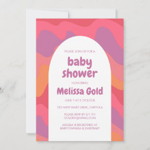 BABY SHOWER Arch Groovy Pink Purple Stripes CUSTOM Invitation