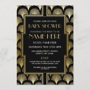 Baby Shower Art Deco 1920s Black & Gold Gatsby Invitation