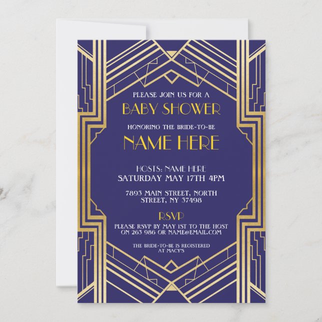 Baby Shower Art Deco 1920's Gold Party Invite (Front)