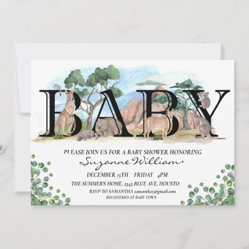 Baby Shower Australian Animals Watercolor  Invitation