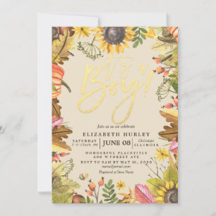 Baby Shower Autumn Maple Leaves Pumpkin Sunflowers Invitation