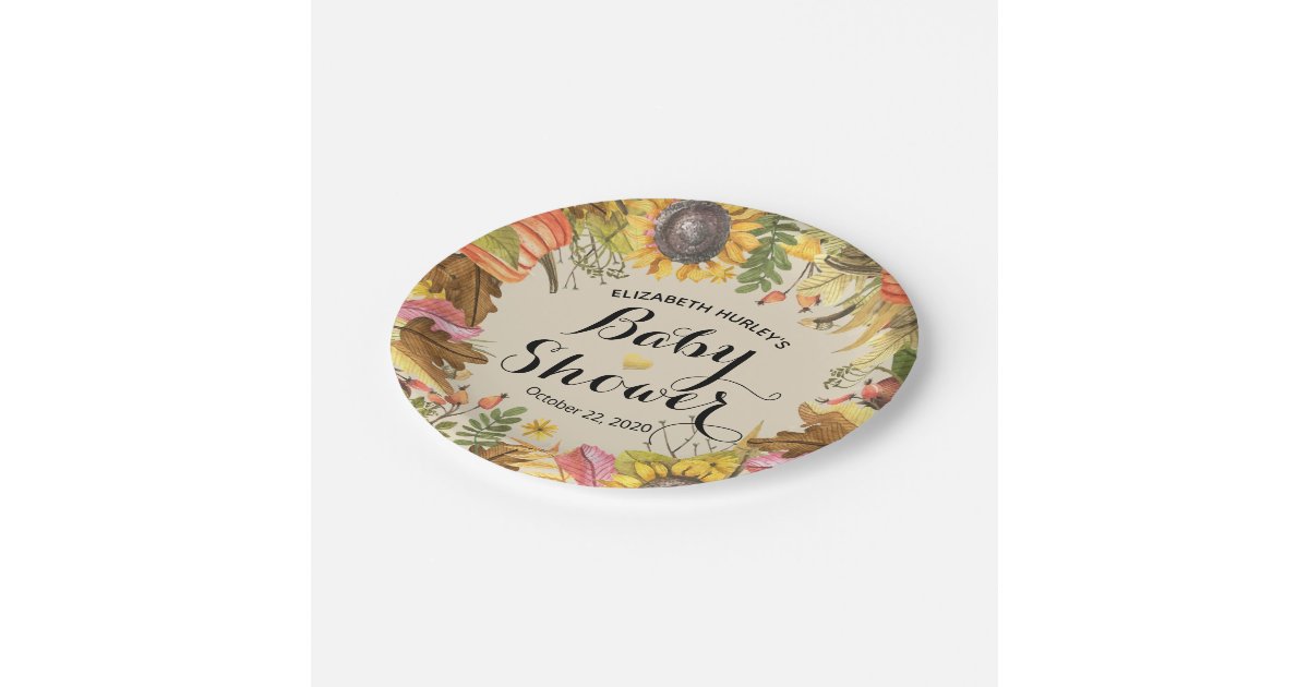 Baby Shower Autumn Maple Leaves Pumpkins Sunflower Paper ...