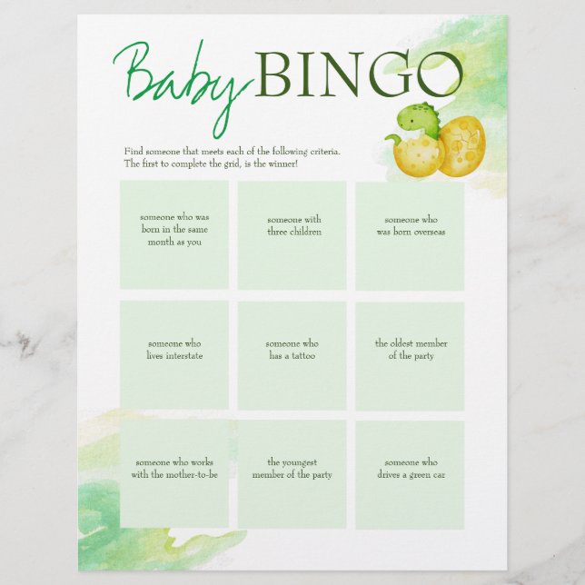 Baby shower baby bingo game personalized template letterhead (Front)