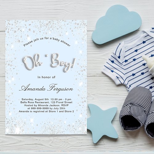 Baby Shower baby blue boy silver budget invitation Flyer