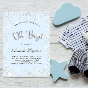 Baby Shower baby blue boy silver glitter Invitation