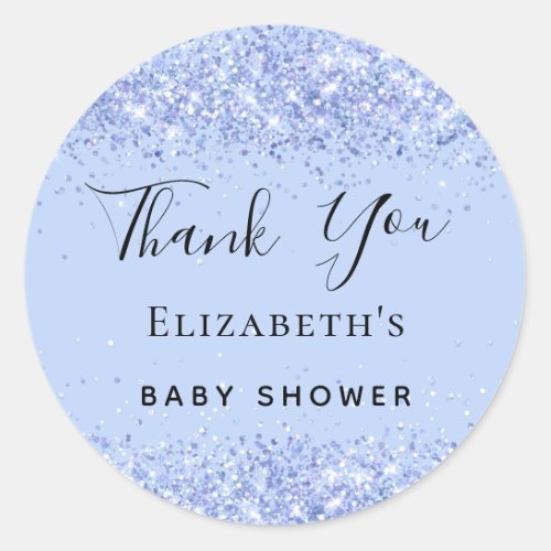 Baby Shower baby blue glitter Thank You Classic Round Sticker