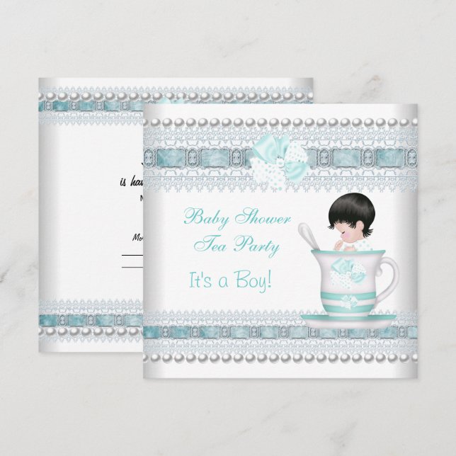 Baby Shower Baby Blue Teacup Tea Party Invitation (Front/Back)