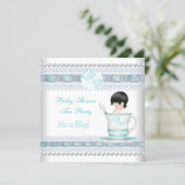 Baby Shower Baby Blue Teacup Tea Party Invitation (Standing Front)