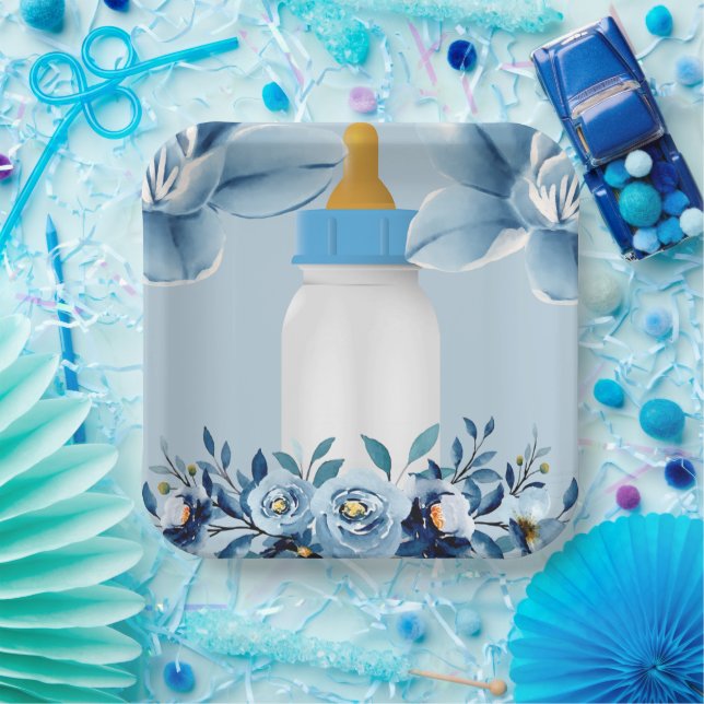 Baby Shower - Baby Bottle- Flowers Luncheon Paper Plates (Party)