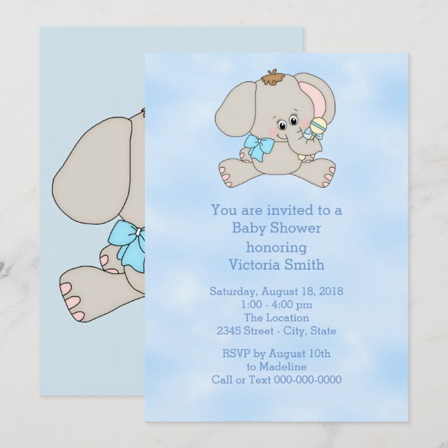 Baby Shower Baby Boy Baby Elephant Invitation (Front/Back)