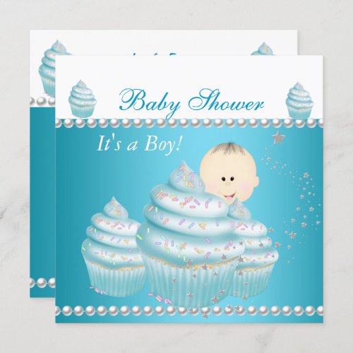 Baby Shower Baby Boy Blue Cupcake Sprinkle Invitation