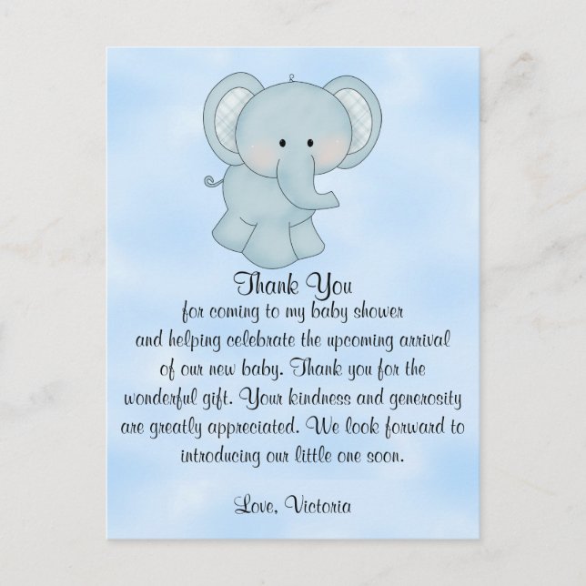 Baby Shower Baby Boy Blue Elephant Postcard (Front)