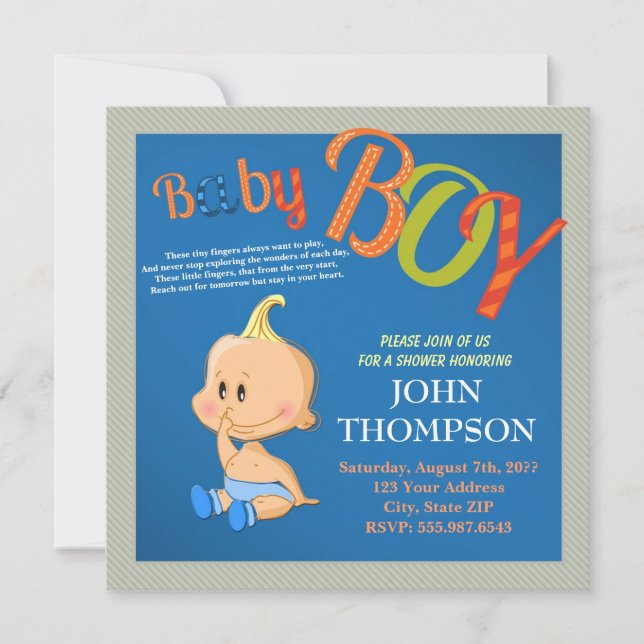 Baby Shower Baby BOY Blue Funny Finger Card (Front)