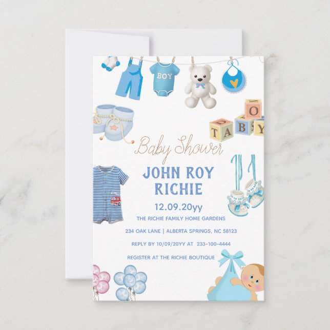 Baby Shower | Baby Boy Blue RSVP Card (Front)
