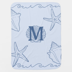 Baby Shower Baby Boy Monogram Blue Summer Baby Blanket
