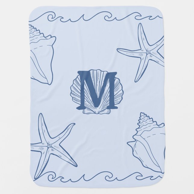 Baby Shower Baby Boy Monogram Blue Summer Baby Blanket (Front)