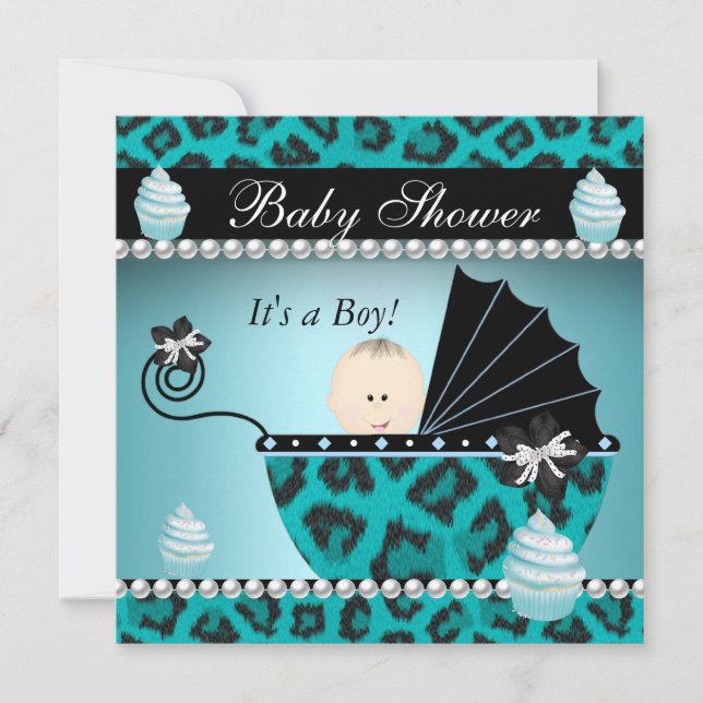 Baby Shower Baby Boy Teal Cupcake Sprinkle Invitation (Front)