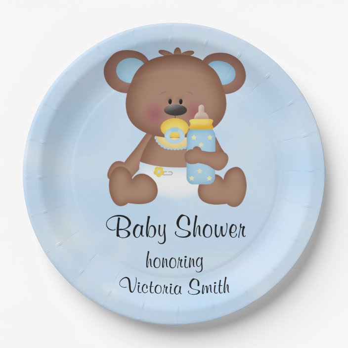 Baby Shower Baby Boy Teddy Bear Paper Plate
