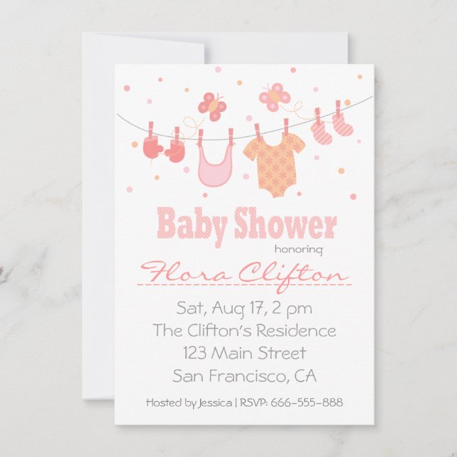 baby shower: Baby clothes on clothesline Invitation (Front)