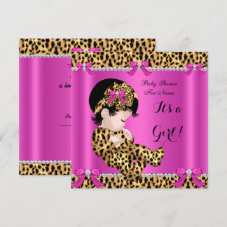 Baby Shower Baby Cute Girl Leopard Hot Pink Gold B Invitation
