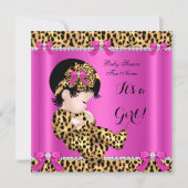 Baby Shower Baby Cute Girl Leopard Hot Pink Gold B Invitation (Front)