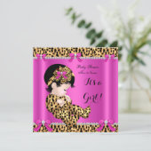 Baby Shower Baby Cute Girl Leopard Hot Pink Gold B Invitation (Standing Front)