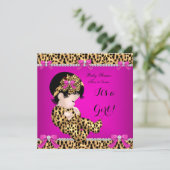 Baby Shower Baby Cute Girl Leopard Hot Pink Gold E Invitation (Standing Front)