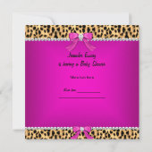Baby Shower Baby Cute Girl Leopard Hot Pink Gold E Invitation (Back)