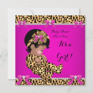 Baby Shower Baby Cute Girl Leopard Hot Pink Gold F Invitation