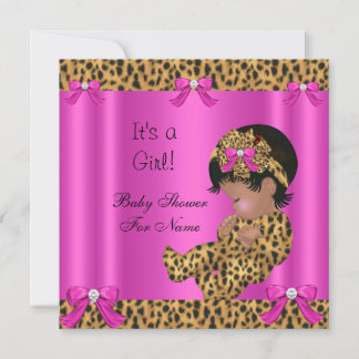 Baby Shower Baby Cute Girl Leopard Hot Pink Gold Invitation