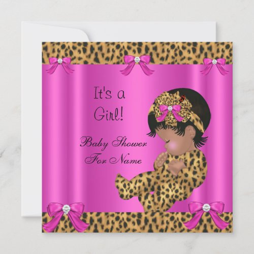 Baby Shower Baby Cute Girl Leopard Hot Pink Gold Invitations