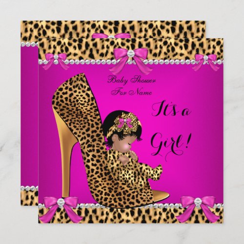 Baby Shower Baby Cute Girl Leopard Hot Pink Shoe C Invitation