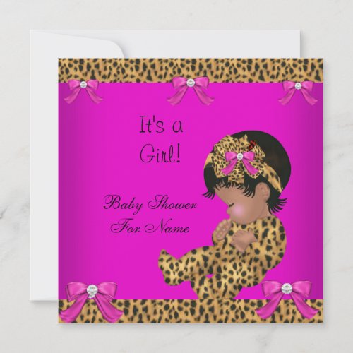 Baby Shower Baby Cute Girl Leopard Pink Gold 3 Invitation