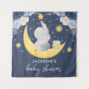Baby Shower Baby Elephant on Moon Tapestry