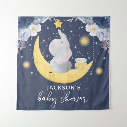 Baby Shower Baby Elephant on Moon Tapestry