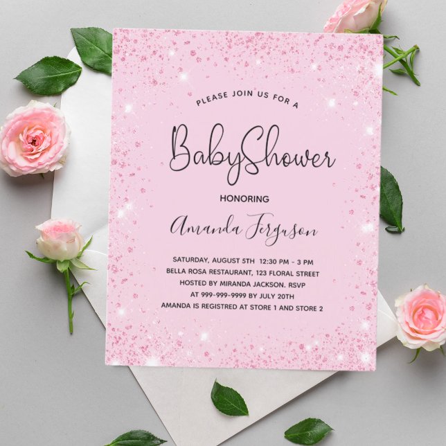 Baby Shower baby girl blush pink budget invitation (Creator Uploaded)
