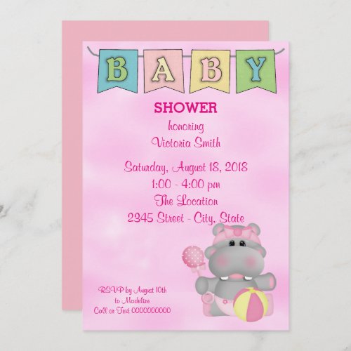 Baby Shower Baby Girl Hippo Invitation