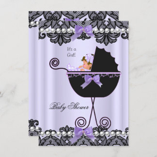Baby Shower Baby Girl Lavender Purple Black Lace Invitation