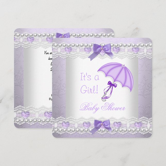 Baby Shower Baby Girl Lavender White Umbrella Invitation (Front/Back)