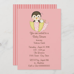 Baby Shower Baby Girl Penguin Invitation